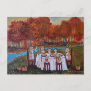Herbst-Teeparty-Häschen-Kaninchen-Familie Postkarte