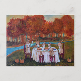 Herbst-Teeparty-Häschen-Kaninchen-Familie Postkarte