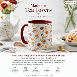 Herbst-Teeparty-Kürbis-Blumenmuster  Tasse
