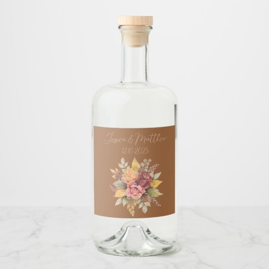 Herbst Terracotta Rustikale Hochzeit Alkoholflaschenetikett (Vorderseite)
