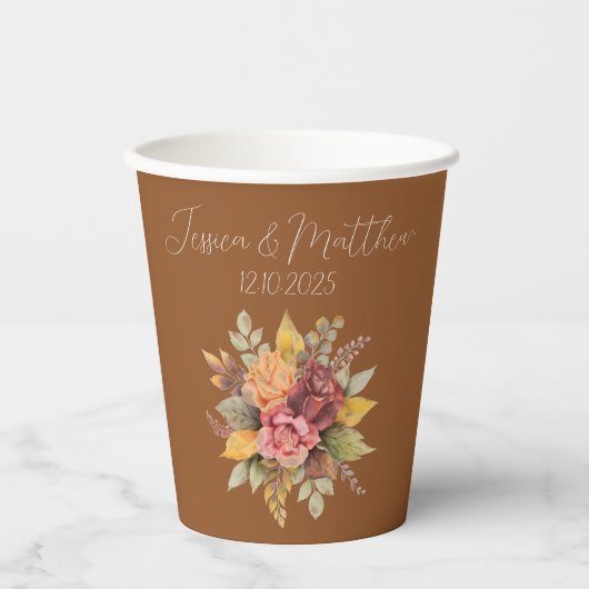 Herbst Terracotta Rustikale Hochzeit Pappbecher (Vorderseite)