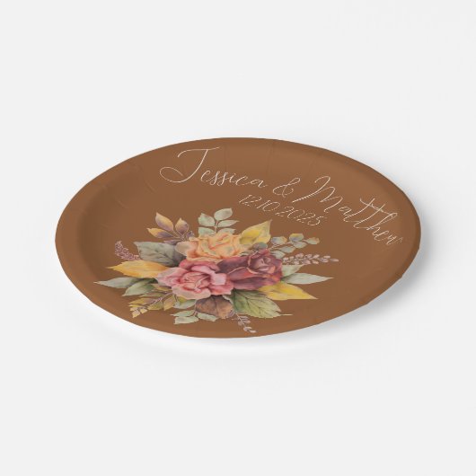 Herbst Terracotta Rustikale Hochzeit Pappteller (Schrägansicht)