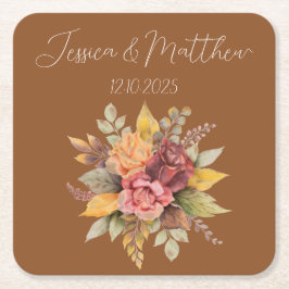 Herbst Terracotta Rustikale Hochzeit Rechteckiger Pappuntersetzer