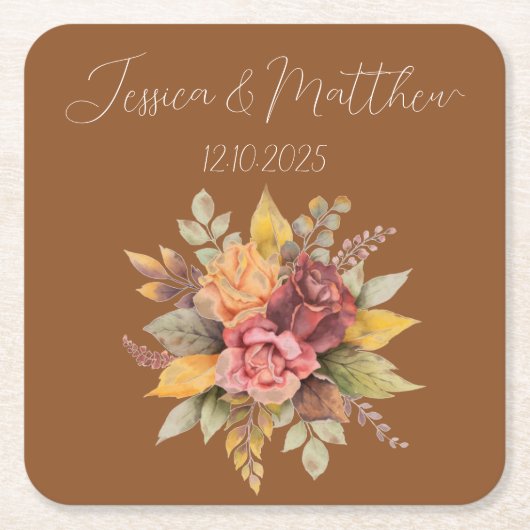 Herbst Terracotta Rustikale Hochzeit Rechteckiger Pappuntersetzer (Vorderseite)