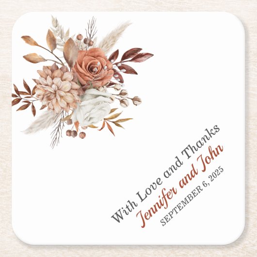 Herbst Terracotta Rustikale Hochzeit Rechteckiger Pappuntersetzer (Vorderseite)