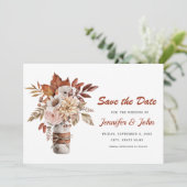 Herbst Terracotta Rustikale Hochzeit Save The Date (Stehend Vorderseite)