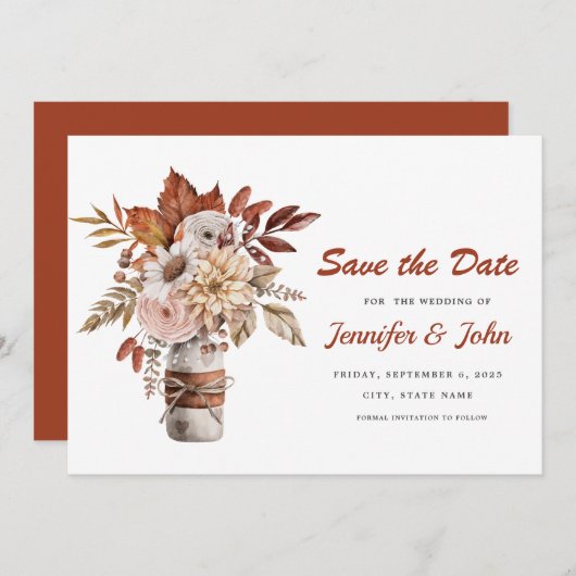 Herbst Terracotta Rustikale Hochzeit Save The Date (Vorne/Hinten)