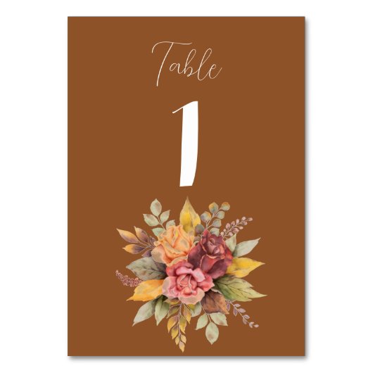 Herbst Terracotta Rustikale Hochzeit Tischnummer (Vorderseite)