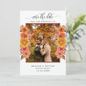 Herbst-Terrakotta-Blumen-Foto Save The Date (Stehend Vorderseite)