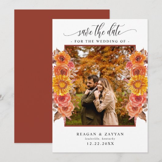 Herbst-Terrakotta-Blumen-Foto Save The Date (Vorne/Hinten)