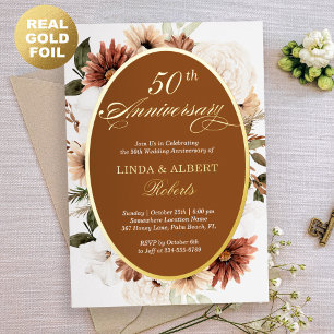 Herbst Terrakotta Blumen Hochzeit Jubiläum Gold Folieneinladung