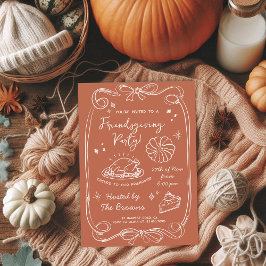 Herbst-Terrakotta-Friendsgiving-Abendparty Einladung