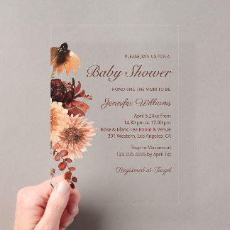 Herbst-Terrakotta-Rost-Blumen-Baby-Party Chic Acryleinladungen