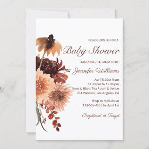 Herbst-Terrakotta-Rost-Blumen-Baby-Party Einladung