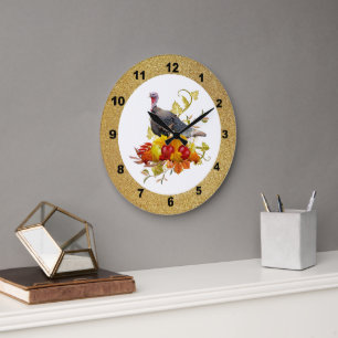 Herbst- / Thanksgiving Truthahn-Kürbis-Wanduhr Große Wanduhr