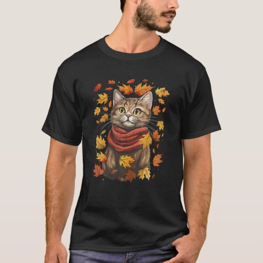 Herbst Themenschwerpunkt Niedlich Katzenuntergang T-Shirt (Vorderseite)