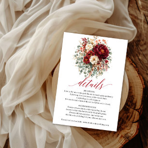 Herbst Tiefrote Florale Boho Eukalyptus-Details Begleitkarte