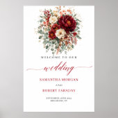 Herbst Tiefrote Florale Boho Eukalyptus Willkommen Poster (Vorne)