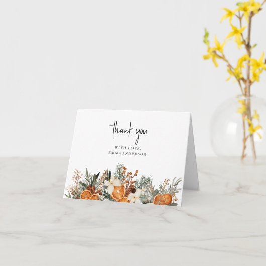 Herbst trockene Orangen Zimt Danke Karte (Gelbe Blume)