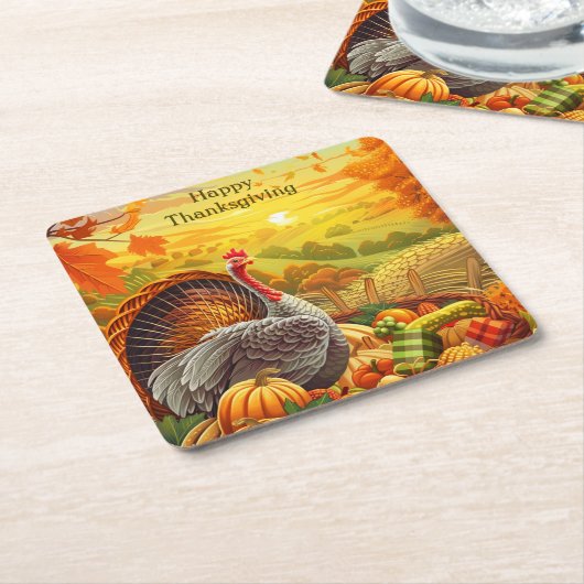 Herbst Türkei Pumpkins Erntedank Papier Untersetze Rechteckiger Pappuntersetzer (angewinkelt)