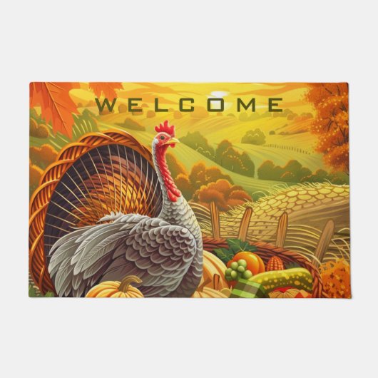 Herbst Türkei Pumpkins glücklich Thanksgiving Door Fußmatte (Vorderseite)