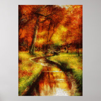 Herbst - Über eine kleine Brücke - Malerei Poster
