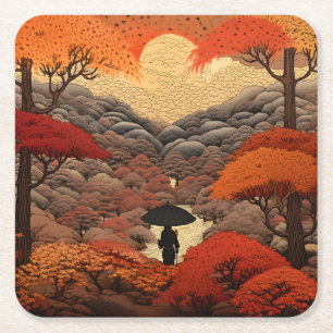 Herbst Ukiyo-e Japan Rechteckiger Pappuntersetzer