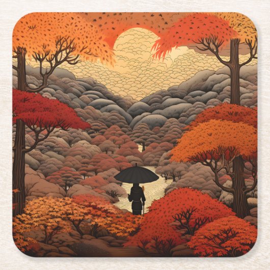 Herbst Ukiyo-e Japan Rechteckiger Pappuntersetzer (Vorderseite)