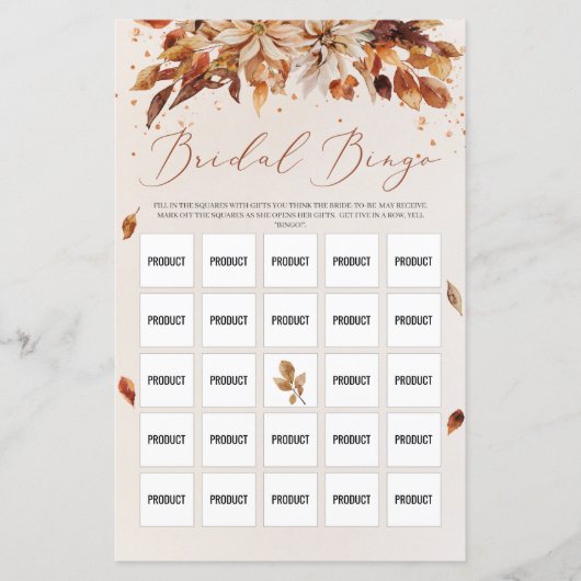 Herbst und Herbst Orange Blume Boho Bridal Bingo (Vorderseite)