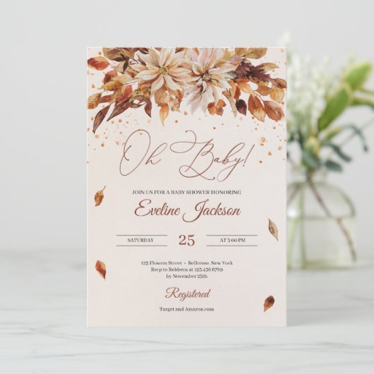 Herbst- und Herbstorange-Blume Einladung (Stehend Vorderseite)