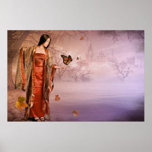 Herbst und Monarchfalter Poster