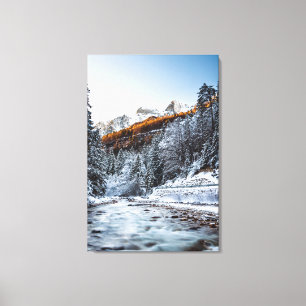 Herbst und Winter Fluss, Wald und Berge Leinwanddruck