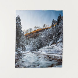 Herbst und Winter Fluss, Wald und Berge Wandteppich