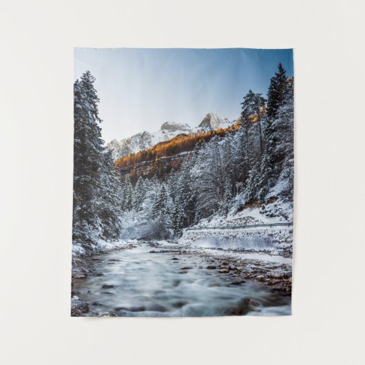 Herbst und Winter Fluss, Wald und Berge Wandteppich (Vorderseite)