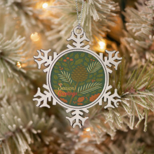 Herbst- und Winterurlaub Saisonale Grüße Schneeflocken Zinn-Ornament