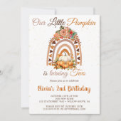 Herbst Unser kleiner Pumpkin 2. Geburtstag Party Einladung (Vorderseite)