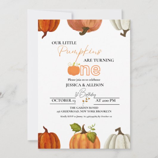 Herbst unser kleiner Zwillingskürbis, der einen Ge Einladung (Vorderseite)