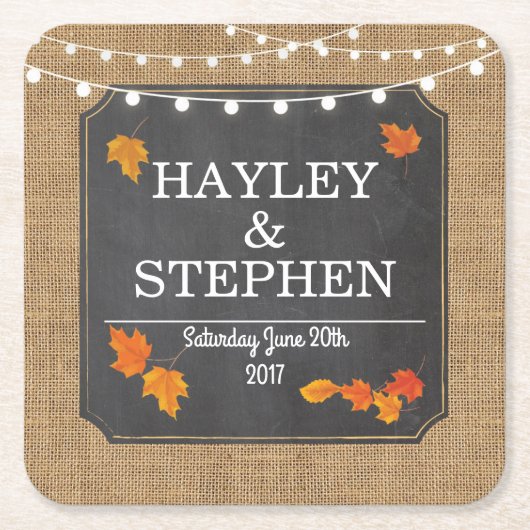 Herbst-Untersetzer Rustikale Chalk Lights Hochzeit Rechteckiger Pappuntersetzer (Vorderseite)