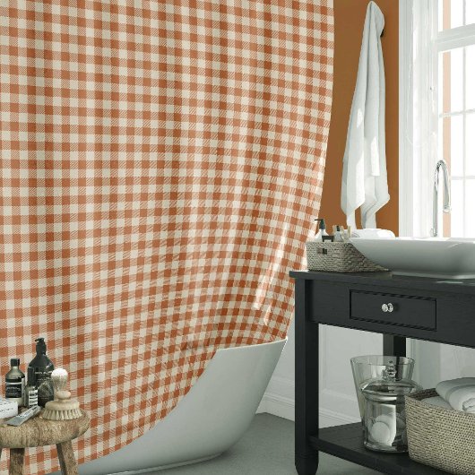Herbst verbranntes Orange Gingham-Muster Herbst Ka Duschvorhang
