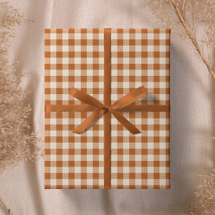 Herbst verbranntes Orange Gingham-Muster Herbst Pl Geschenkpapier
