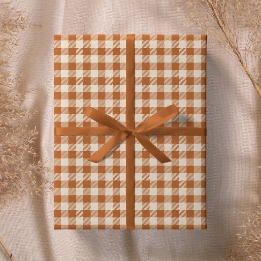 Herbst verbranntes Orange Gingham-Muster Herbst Pl Geschenkpapier