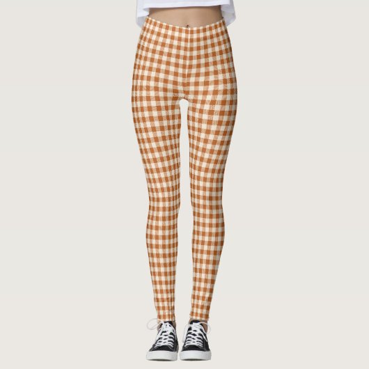 Herbst verbranntes Orange Gingham-Muster Herbst Pl Leggings (Vorderseite)