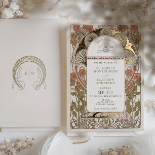 Herbst Verbranntes Orange Gold Hochzeit Art Nouvea Folieneinladung
