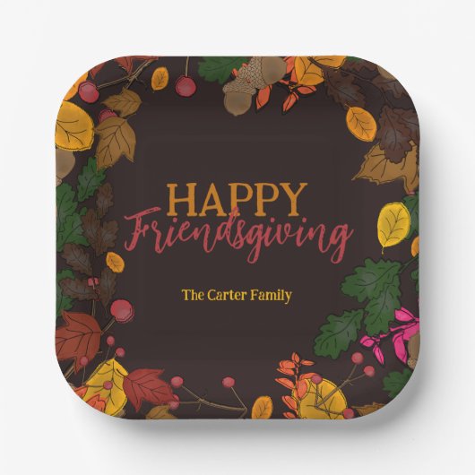 Herbst verlässt Acorns Berries Friendsgiving Dinne Pappteller (Vorderseite)