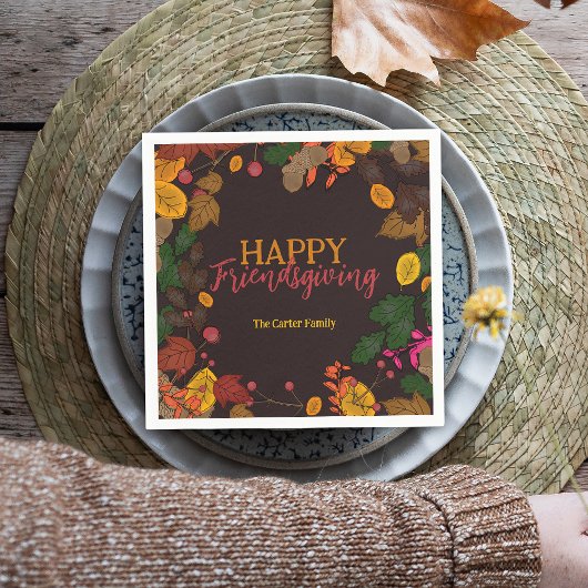 Herbst verlässt Acorns Berries Friendsgiving Dinne Serviette
