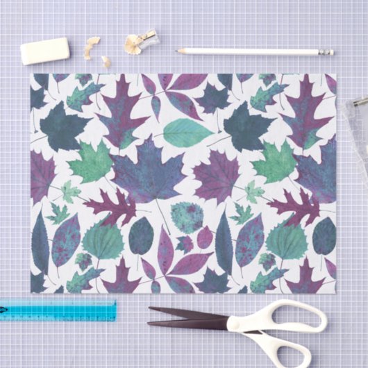 Herbst verlässt blauen lila Türkis Seidenpapier (Handwerk)