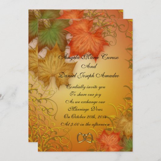 Herbst verlässt Hochzeit im Herbst Einladung (Vorne/Hinten)