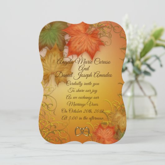 Herbst verlässt Hochzeit im Herbst Einladung (Stehend Vorderseite)