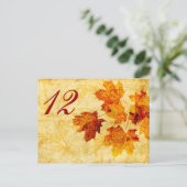 Herbst verlässt Hochzeitstisch Sitzkarte Postkarte (Stehend Vorderseite)