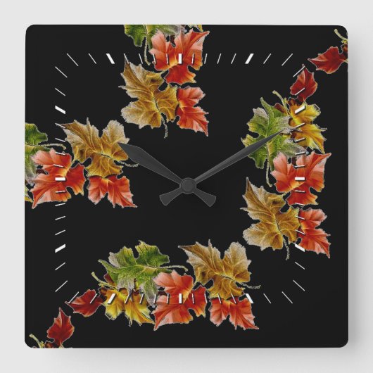 Herbst verlässt Pattern Square Wall Uhr (Vorderseite)